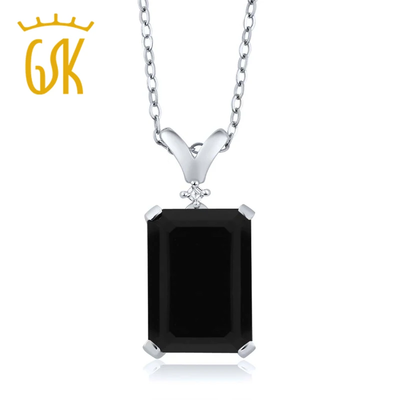 GemStoneKing 5 02 Ct Изумрудное кольцо черный оникс и белый бриллиант 925 Серебро кулон с 18