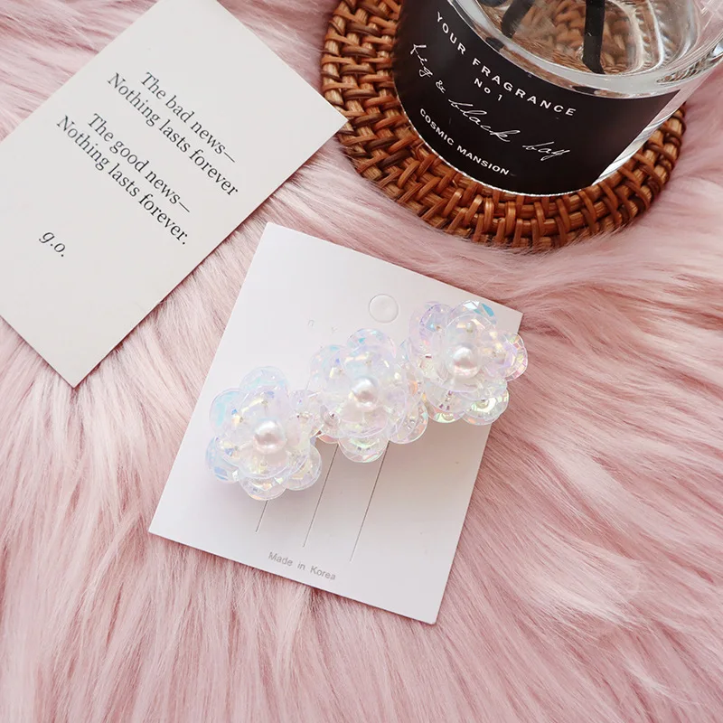 Модные прозрачные блестки Кристалл Стразы заколки цветок имитация шпильки с жемчугом для женщин аксессуары для волос