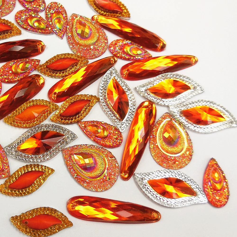 

MIX Shapes Orange AB Hand Sewing AB Sew on Diy Wedding Decorative Stones Crafts Rhinestones Mix Beads For Dress Clothes Patcches