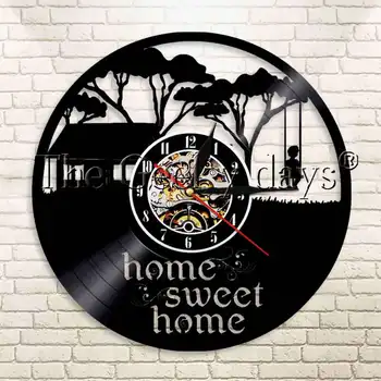 

1Piece Home Sweet Home Wall Art Vinyl Record Wall Clock Kid Swing House Modern Design LP Wall Clock Nursery Decorative Clock