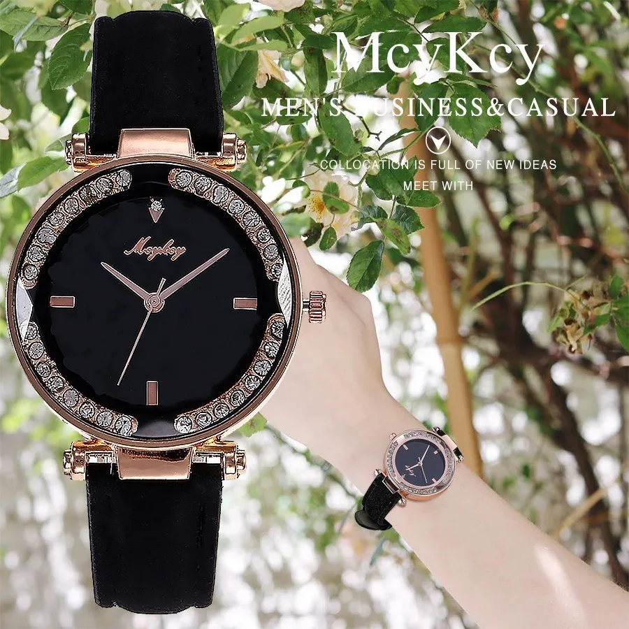 

McyKcy Women Rhinestone Watch Top Brand Luxury Casual Fashion Quartz Clock For Women Leather Dress Wrist Watch Relogio Feminino