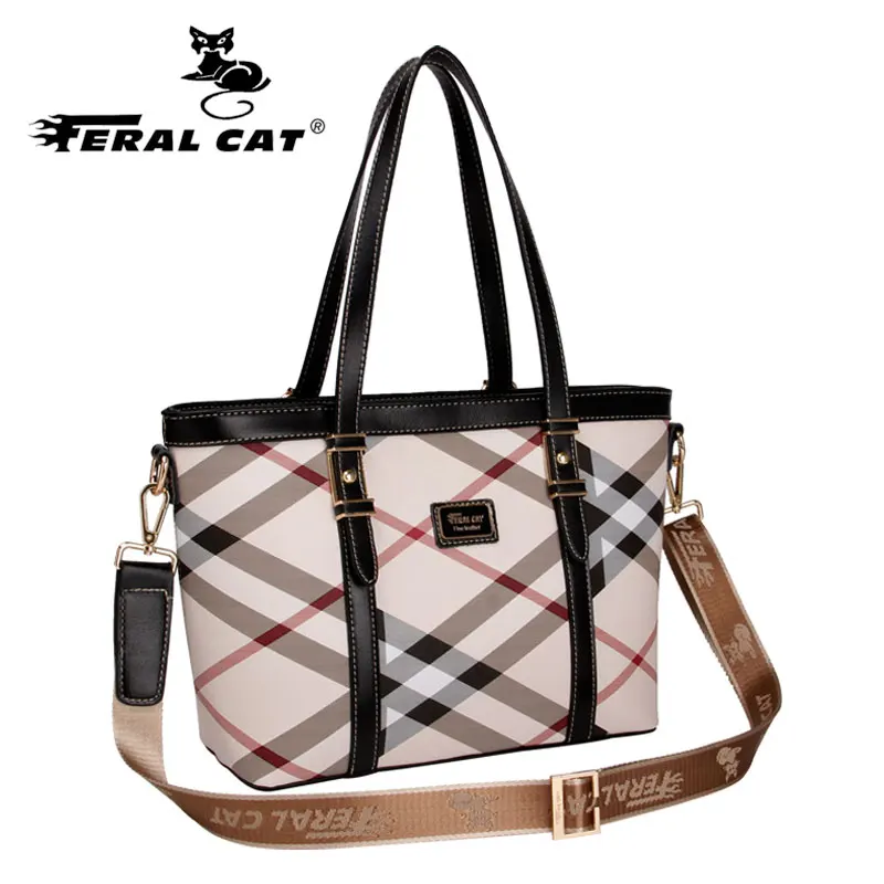 

Feral Cat 2019 luxury brand designer high quality stripes fashion casual tote shoulder bag shopping women lady girl bags 6017
