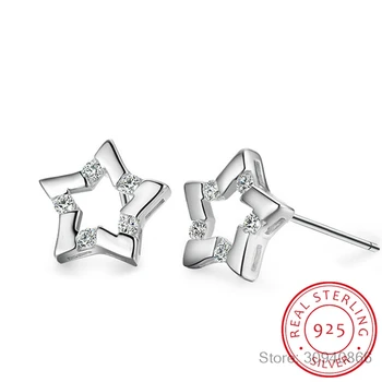 

Genuine 100% 925 Sterling Silver Sweet Dazzling Cute Star CZ Stud Earrings For Women Wedding Jewelry Gift DS2185
