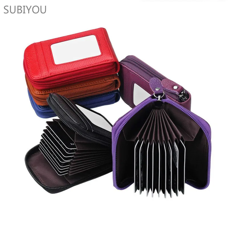 

Real Leather RFID Credit Card Package Card Case ID Card Set Arrangement Change Pocket Coin Burglar Brush Small Practical Holders