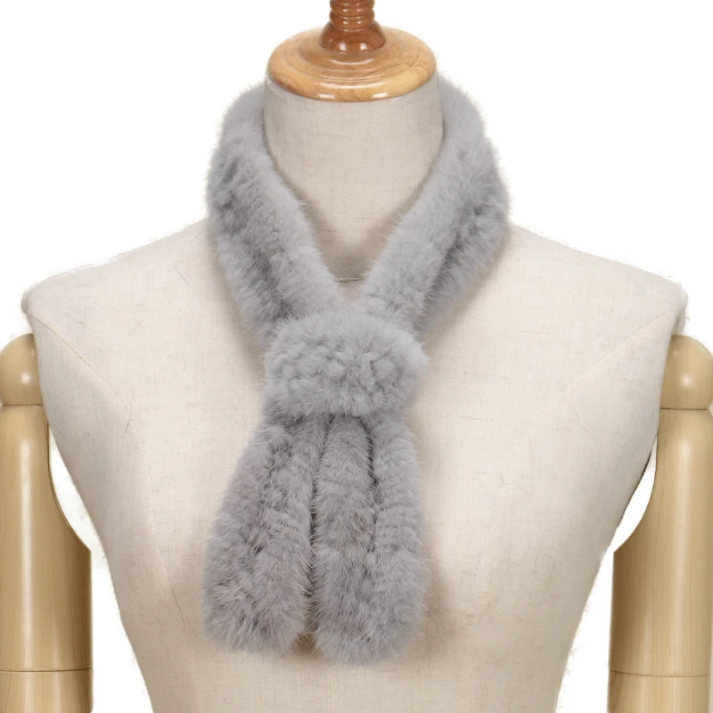 Натуральный мех норки шарфы для женщин осень зима стиль бежевый серый черный вязаный мех обертывания T10