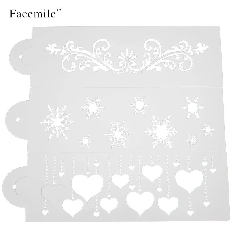 3pcs Set Heart Snowflake Flower Cake Stencil Side Cake Top