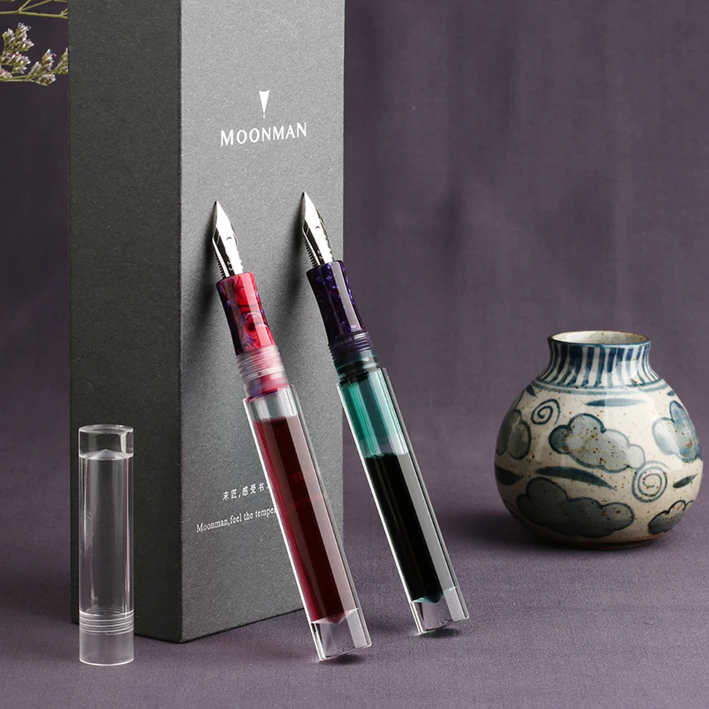 

NEW Moonman C1 Dropper Fountain Pen Fully Transparent F/M/Bent Nib with Converter Large-Capacity Ink Storing Fashion Gift Pen