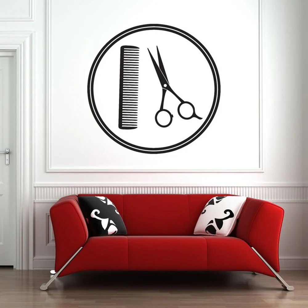 Barber Shop Wall Stickers Art Decals Tool Scissors Comb Vinyl Decors Pattern Self Adhesive Hair Salon Removable B237 | Дом и сад