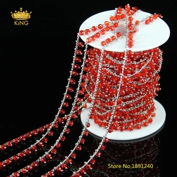 

5meter 3x4mm Plated Silver Copper Transparent Red Glass Wire Wrapped Faceted Rondelle Glass Rosary Chains Findings Supply HX121