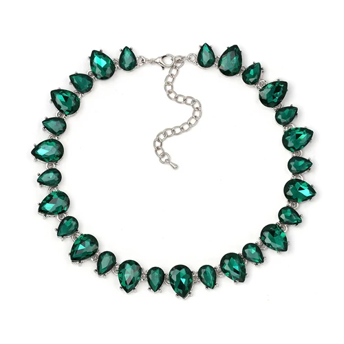 Высокое качество full Crystal Колье Fashion Choker дизайн коренастый Luxury воротник Crystal себе ожерелье для женщин N1409 - Окраска металла: green