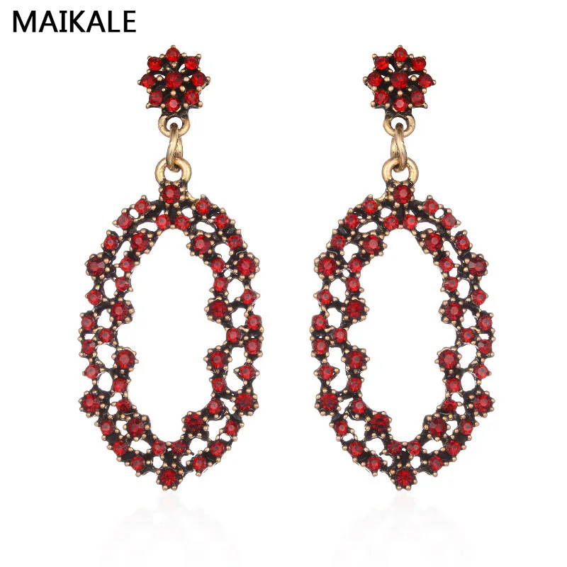 

MAIKALE Simple Round Vintage Earrings New Alloy Big Earings Exaggerated Red Black Rhinestone Long Earrings For Women To GiftS