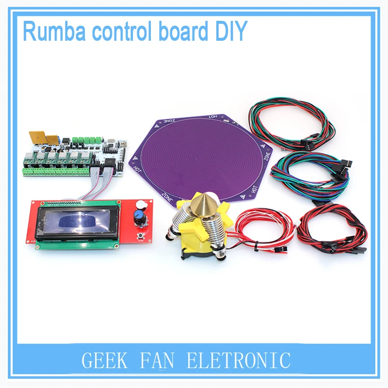 

New DIY BIQU Rumba control board 3 in 1out V6 extruder+heatbed+LCD 2004+jumper wire Rumba control board kit for Kossel Printer
