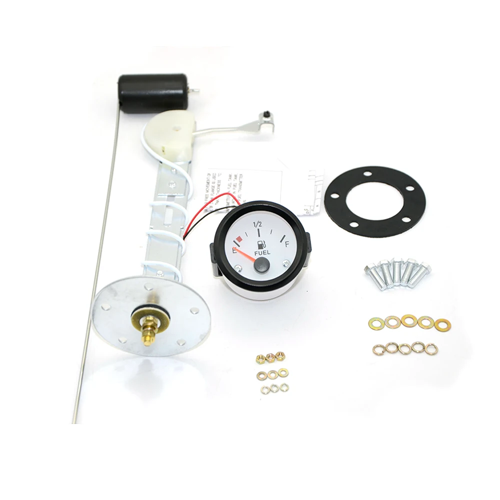 

2" 52mm White Face Fuel Level Gauge Car Meter with Fuel Float Sensor White LED Light Black Rim Automotive Gauges 12V