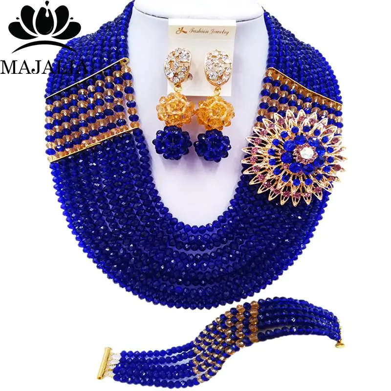 

Majalia Fashion Classic Nigerian Wedding African Jewelery Royal blue Crystal Necklace Bride Jewelry Sets Free Shipping 10CJ0051
