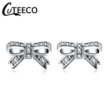 CUTEECO 2018 Fashion Hight Quality Silver Brand Earring Sparkling Bow Stud Earrings With Clear CZ Women Party Luxury Jewelry цена CUTEECO 2018 Fashion Hight Quality Silver Brand Earring Sparkling Bow Stud Earrings With Clear CZ Women Party Luxury Jewelry цены онлайн