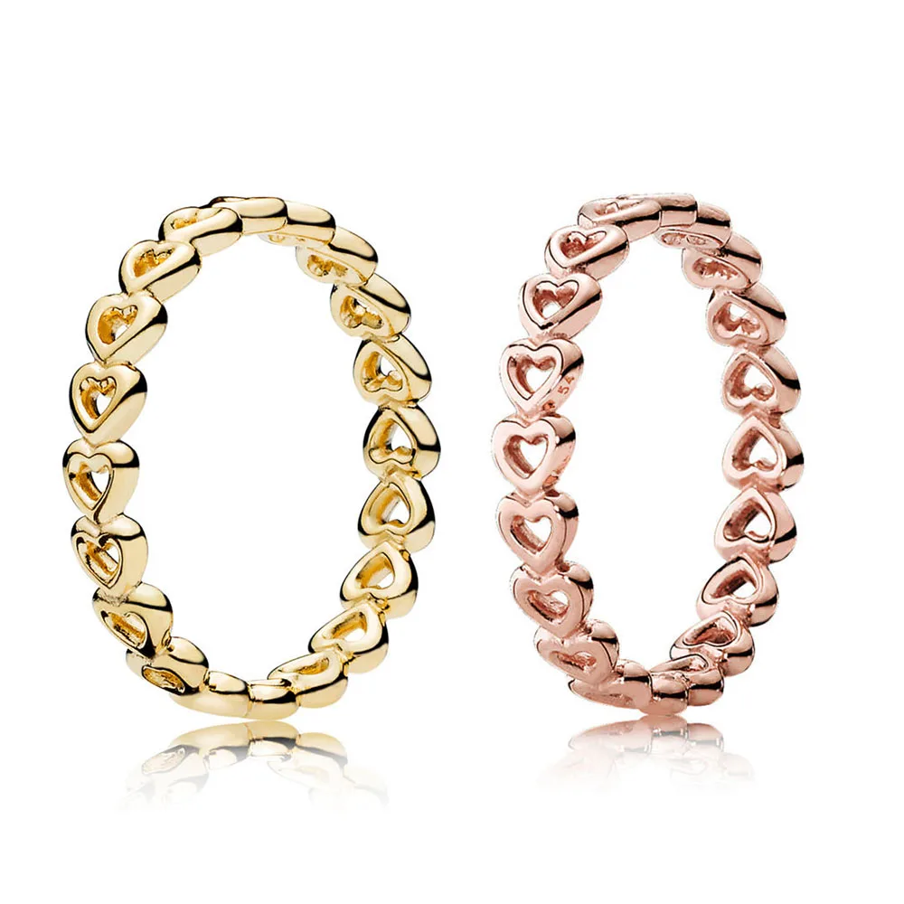 

925 Sterling Silver Ring Charms Surround Love Heart Rose Gold Color Diy Romantic Ring For Women Jewelry