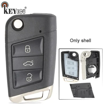 

KEYECU for Volkswagen Golf 7 MK7 G*TI, Skoda Octavia Replacement Flip Folding 3 Button Remote Car Key Shell Case Fob