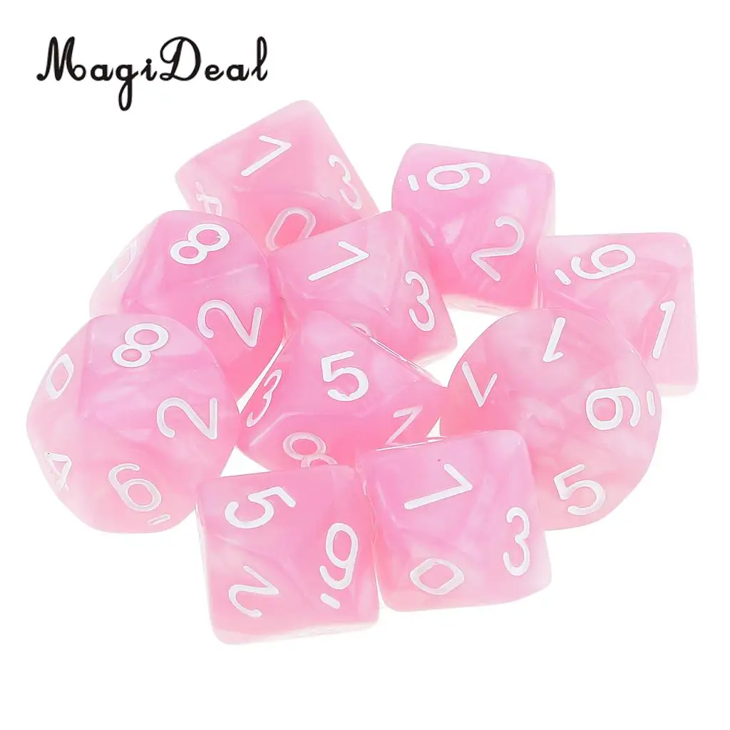 MagiDeal 10pcs 10 Sided Dice D10 Polyhedral Dice for Table Games Dungeons and Dragons Pub Club Games Supplies Pink