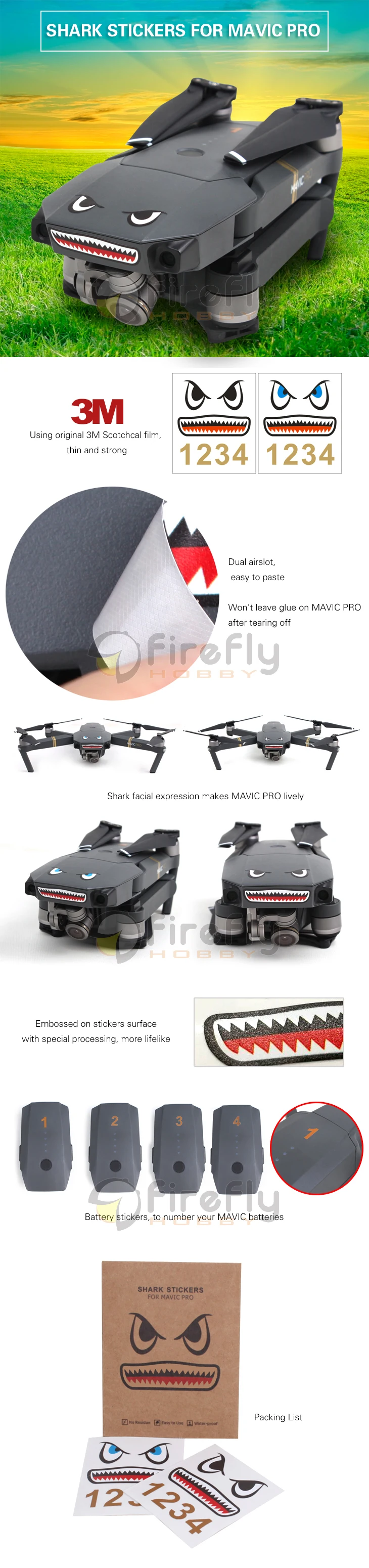 Наклейки в виде акул Дрон тела наклейки для DJI Mavic 2 Pro DJI Spark MAVIC Mini Air