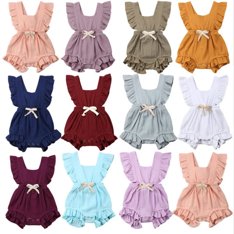

11 Colors Cute Baby Girl Ruffle Solid Color Romper Jumpsuit Outfits Sunsuit for Newborn Infant Children Clothes Kid Clothes