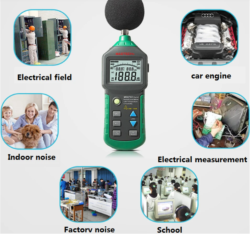 

2017 New MASTECH MS6702 Digital Sound Level Meter Noise Meter dB Decible Meter Tester Temperature Humidity Meter Thermometer