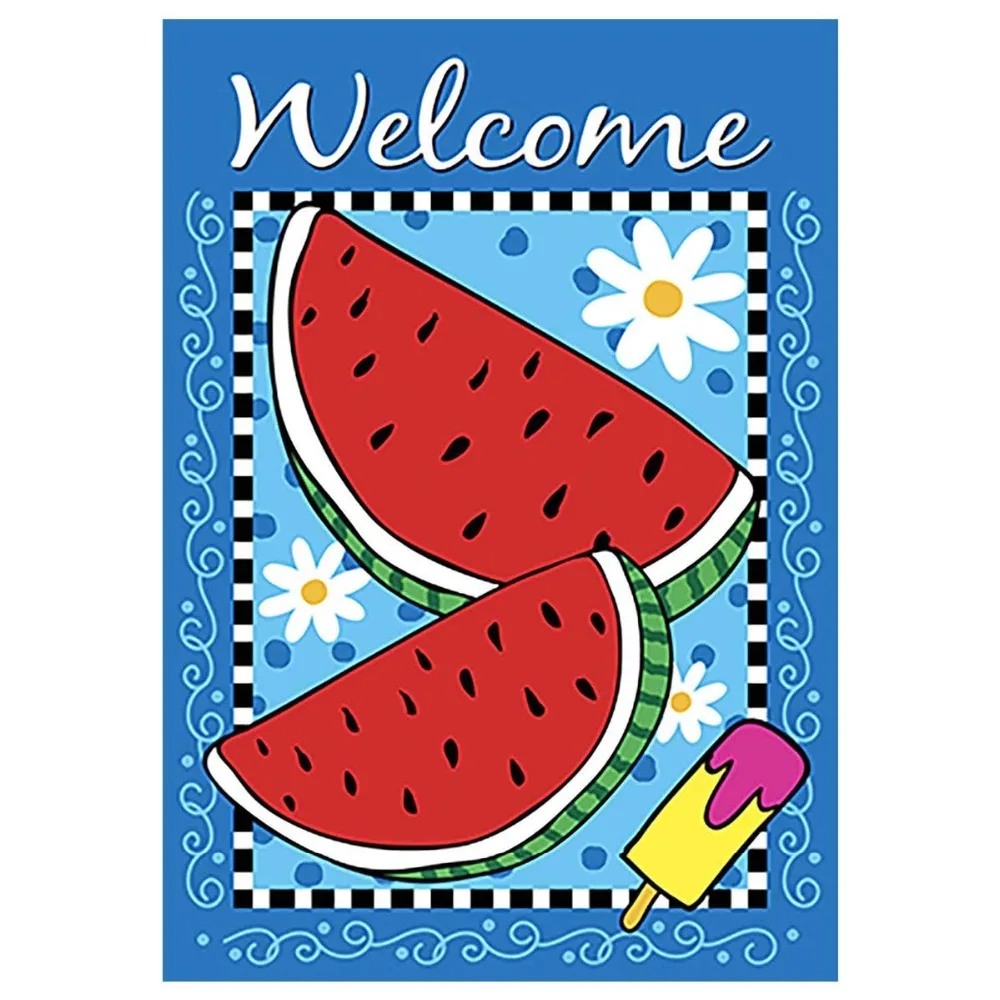 

Morigins New Welcome Summer Double Sided Watermelon House Flag Home Textile Fashion Decorative 12.5"x 18" Yard Garden Flags Q11