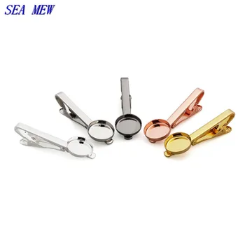 

SEA MEW 10 PCS 16mm Round Cabochon Base Copper Necktie Tie Bar Mens Clamp Tie Clip Blank Setting 6 Colors For Jewelry Making