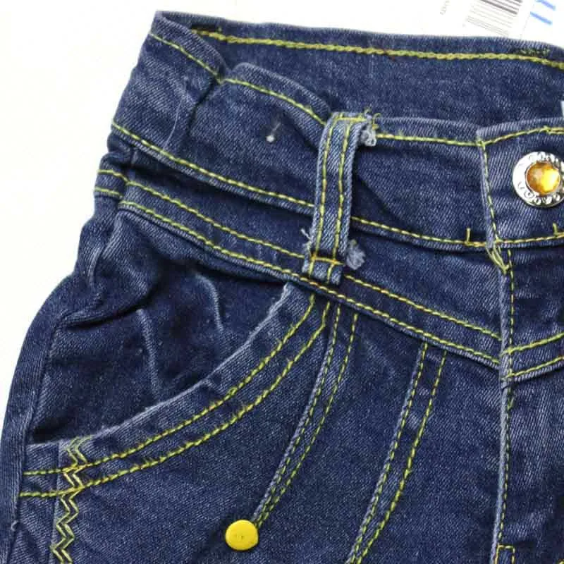 Детские джинсовые шорты джинсы для подростков желтая линия брюки с вышивкой 3 хрустальные пуговицы танцевальные брюки молния хип хоп MH0282