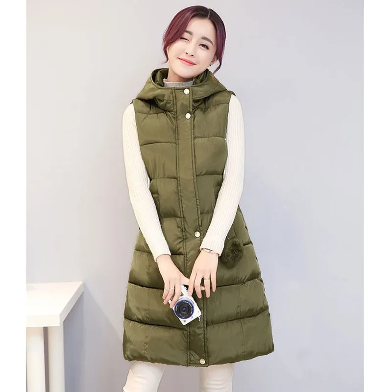 YAGENZ, плюс размер, женский жилет, зимняя женская одежда, длинная куртка с помпонами, модная женская теплая жилетка с капюшоном 283 - Цвет: Green