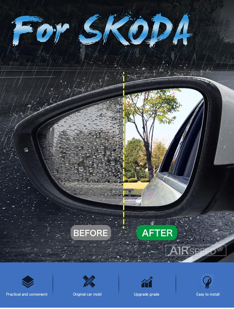 Car Rearview Mirror Protective Film Anti Fog Glare Waterproof Film for Skoda Karoq Kodiaq GT Kamiq Octavia Superb Accessories (1)