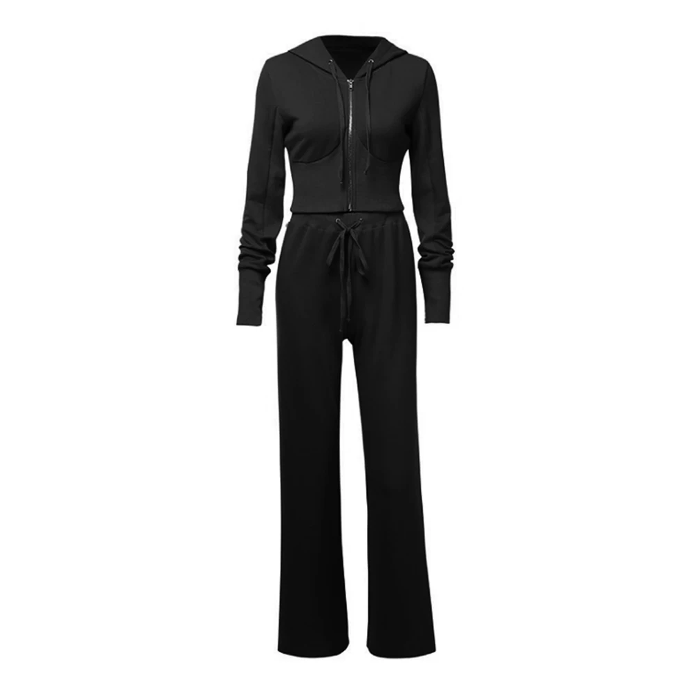 Vertvie Women's Long Sleeve Sweatsuits 2Pcs Tracksuit Fashion Round Neck Tops Female Long Pants Jumpsuit Outfits Set Sports - Цвет: Black1
