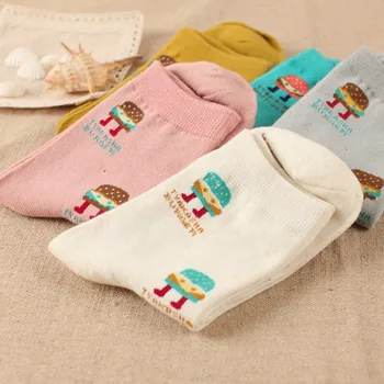 

5 Pairs/lot New Brand Novelty Food Pizza Hamburger Women Cotton Crew Socks Funny Casual Socks For Girl Lady Meias Calcetines