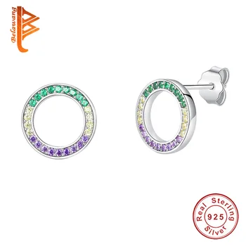 

BELAWANG 100% 925 Sterling Silver Stud Earrings Color Crystal for Women Silver Earrings Fine Jewelry For Wedding Party 2 Kinds