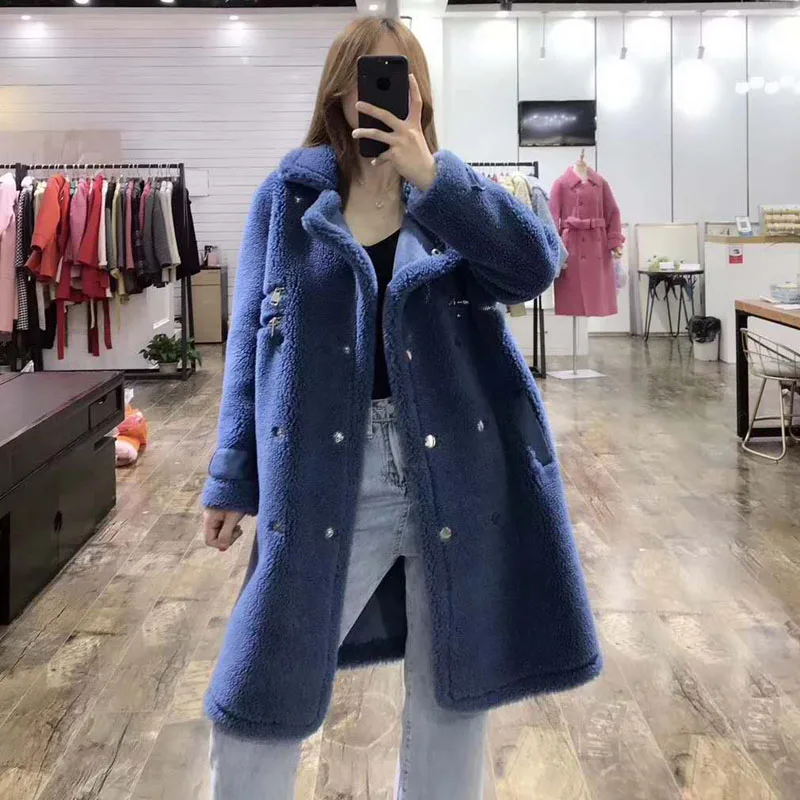 

parka real sheep fur winter women coat 2019 new fashion jacket pink color long style turn-down collar coats korean abrigo mujer