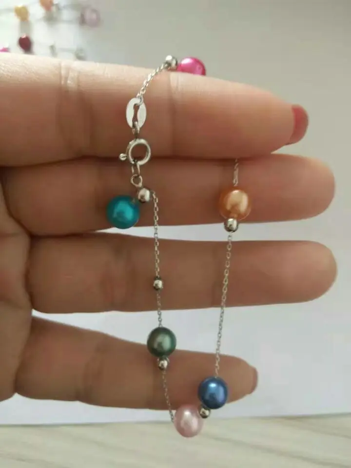 Popular-925-Sterling-Silver-Bracelets-with-Pearls-Random-Colored-Round-Pearls-Bracelets-Silver-Chain-Bracelets-FP035 (3)