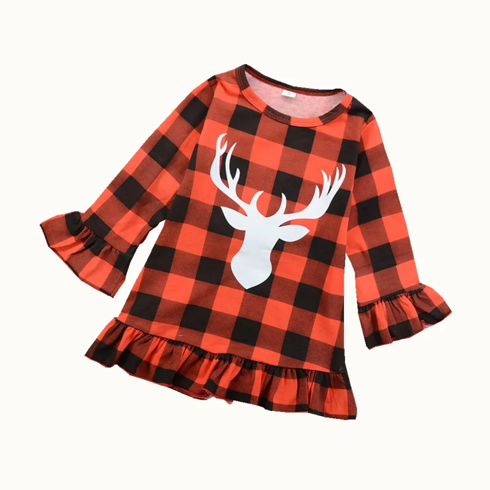 

Christmas Red Deer Checkered Girls Dresses Plaid Cotton Cute Baby Girls dress Fall Spring Children's Clothing