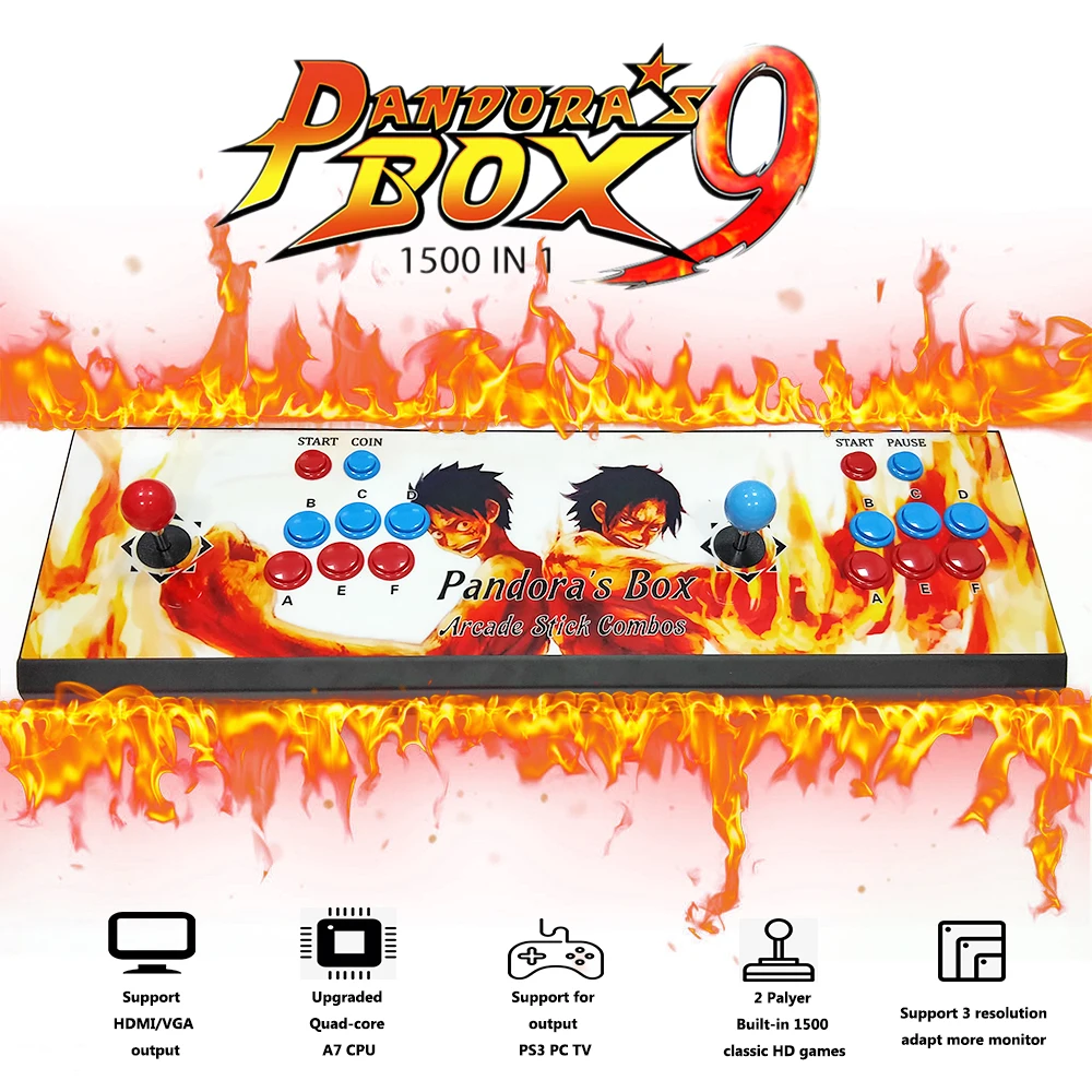

Pandora Box 9 1500 in 1 Arcade Game iron console 2 Players stick controller console support HDMI VGA USB output PS3 TV PC