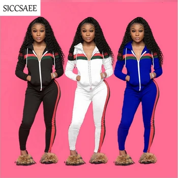 

Striped Tracksuit For Women Hoodies Cardigan Two Piece Set Casual Outfits 2018 Autumn Winter Sweatsuit Plus Size Clothing Suits