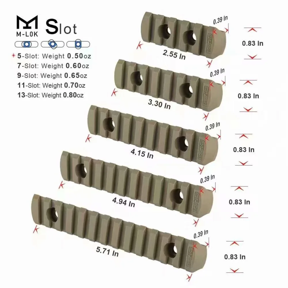 

Tacitcal Black M-LOK 3-5-7-9-13 Slots ( 5PCS in 1 pack) Rail Panel For Outdoor Hunting CS Wargame Scope Mount