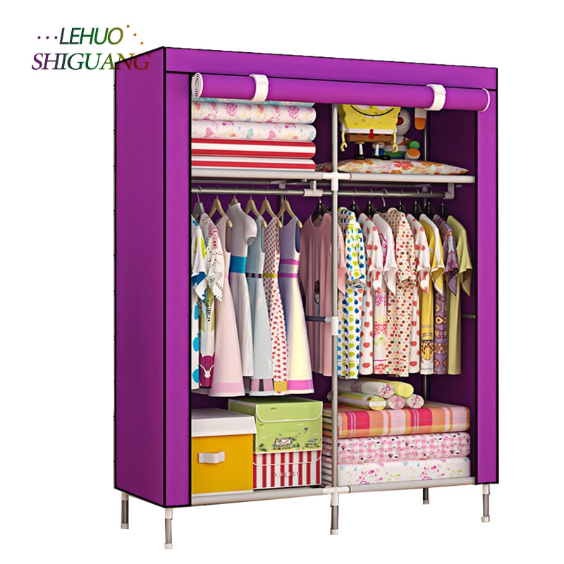 

Fashion High foot Wardrobe Non-woven Steel frame reinforcement Standing Storage Organizer Clothes cabinet bedroom furniture
