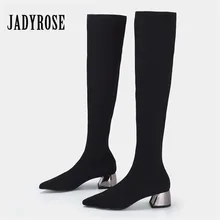 Jady Rose/Новинка года; зимние женские сапоги с вязаным носком; Сапоги выше колена из эластичной ткани; облегающие высокие сапоги до бедра; Botas Mujer
