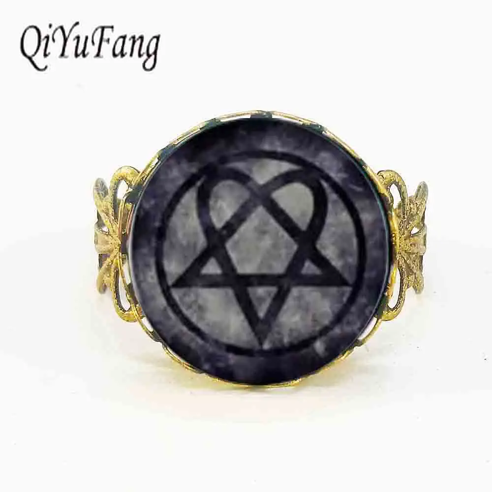 

Free shipping Wholesale Glass Dome rock band HIM jewelry zinc alloy glass retro ring for rock fans