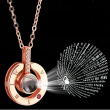 2019 NIEUWE Rose Goud & Zilver 100 talen I love u Projectie Hanger Ketting Romantische Liefde Geheugen Bruiloft Ketting(China)