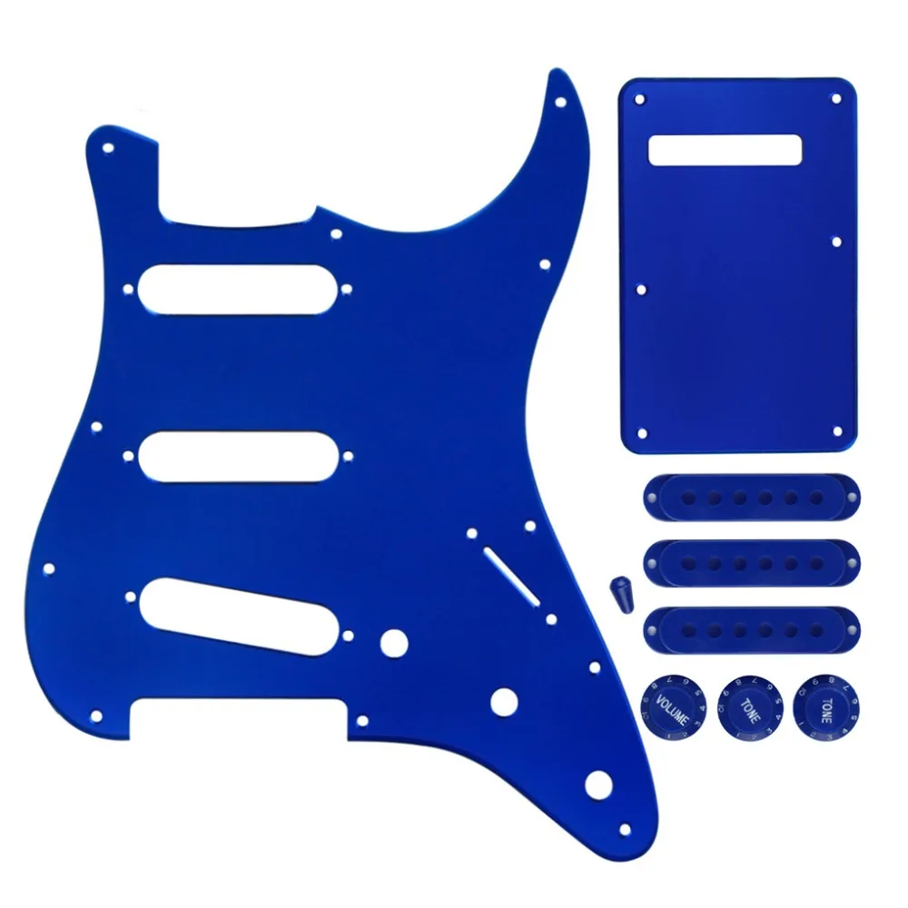 11 Holes Guitar Pickguard Plate SSS Strat Back Plate 1Ply Blue Mirror w