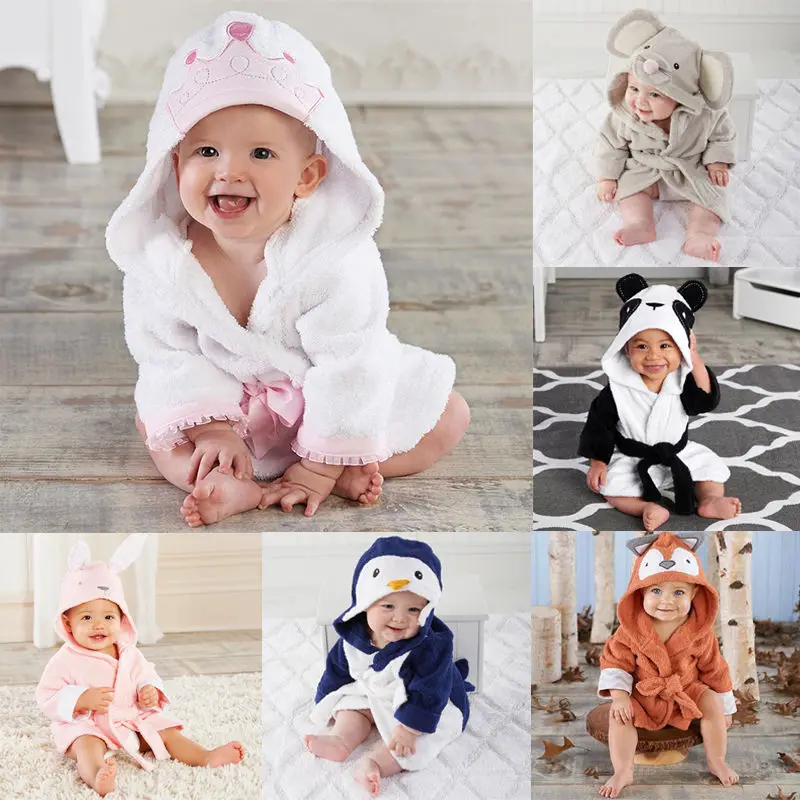 Cute-Boy-Girl-Animal-Flannel-Bathrobe-Baby-Hooded-Bath-Towel-Blanket-Bathrobe US