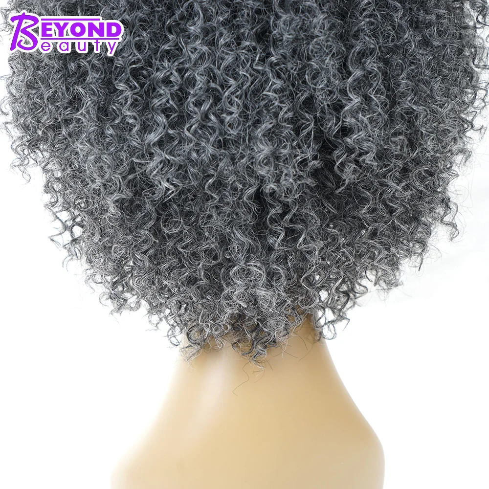 Синтетические Короткие Серые афро курчавые кучерявые парики для женщин черные Серебряные африканские американские натуральные накладные волосы серый боб парик за пределами красоты