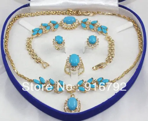

free shipping 1set Yellow Gold GP Inlay stone Necklace Bracelet Earring Ring SS-36