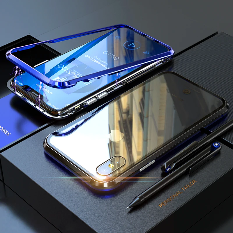Магнитный металлический чехол для Apple iPhone XR XS Max, прозрачный стеклянный чехол+ Магнитный чехол для телефона Apple etui iPhone 6 S 6 S 7 8 Plus X