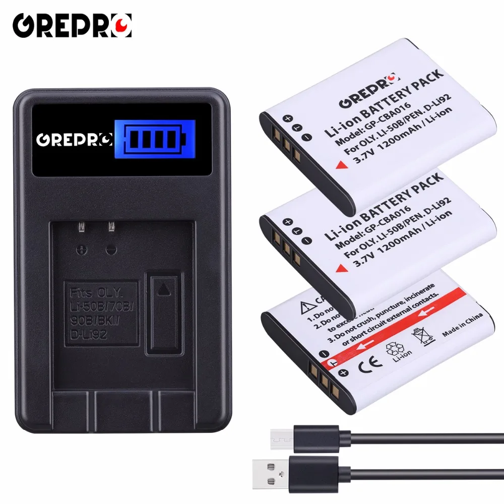 

3pcs 1200mAh LI50B LI-50B Battery&LCD Charger for Olympus MJU Stylus 1010 1020 1030SW 9000 SH21SH25 SP720UZ SP800UZ SP810UZ SZ10