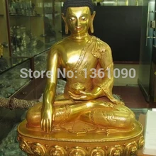 Xd 00672 1" Непал Народная чистая Бронзовый 24 К Золото изысканный Резные Будда Шакьямуни статуя
